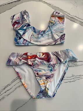 Stella Cove Girls Ruffle Marble Swimsuit Bikini Size 10yrs